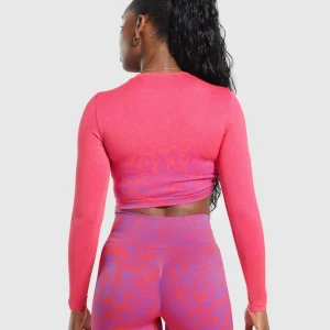 Outlet Gymshark Adapt Safari Seamless Faded Long Sleeve Top ShellyPink/FlyCoral