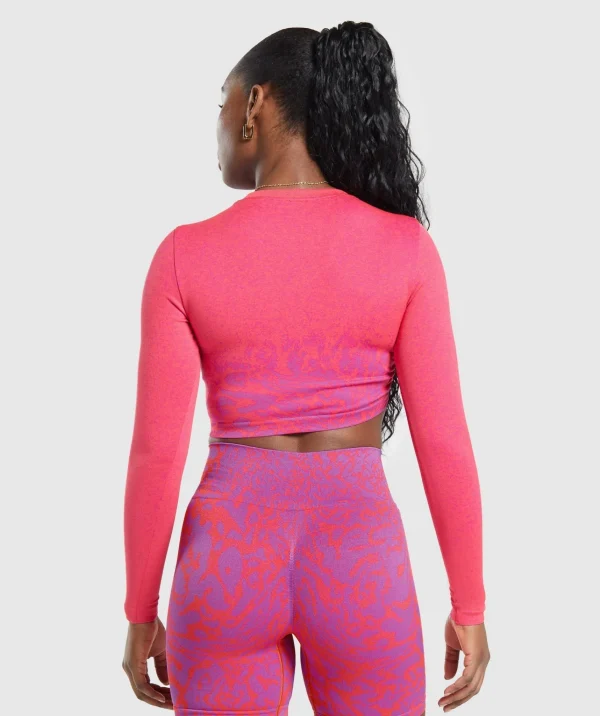 Outlet Gymshark Adapt Safari Seamless Faded Long Sleeve Top ShellyPink/FlyCoral