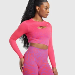 Outlet Gymshark Adapt Safari Seamless Faded Long Sleeve Top ShellyPink/FlyCoral