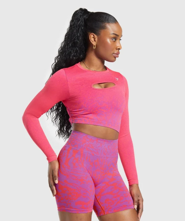 Outlet Gymshark Adapt Safari Seamless Faded Long Sleeve Top ShellyPink/FlyCoral