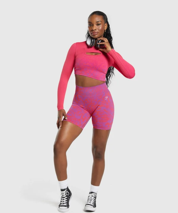 Outlet Gymshark Adapt Safari Seamless Faded Long Sleeve Top ShellyPink/FlyCoral