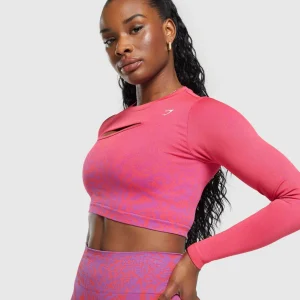 Outlet Gymshark Adapt Safari Seamless Faded Long Sleeve Top ShellyPink/FlyCoral