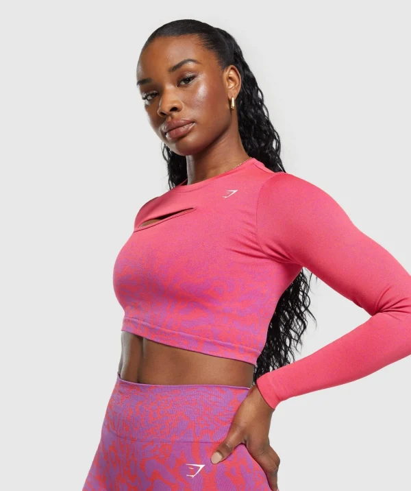 Outlet Gymshark Adapt Safari Seamless Faded Long Sleeve Top ShellyPink/FlyCoral