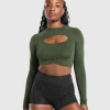 Outlet Gymshark Apex Limit Seamless Long Sleeve Crop Top WinterOlive