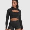 Online Gymshark Apex Limit Seamless Long Sleeve Crop Top Black