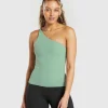 Outlet Gymshark Asymmetric Shelf Tank DollarGreen