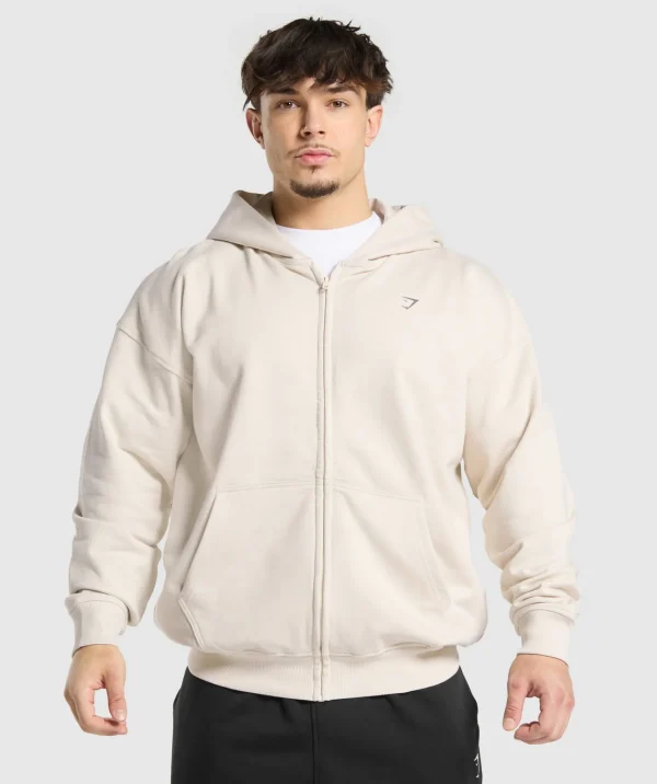 Outlet Gymshark Atlas Zip Up Hoodie OatWhite