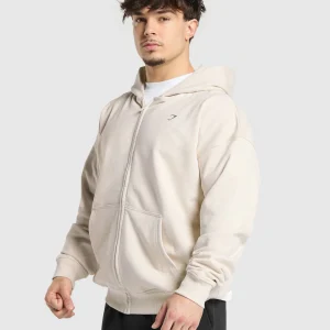 Outlet Gymshark Atlas Zip Up Hoodie OatWhite