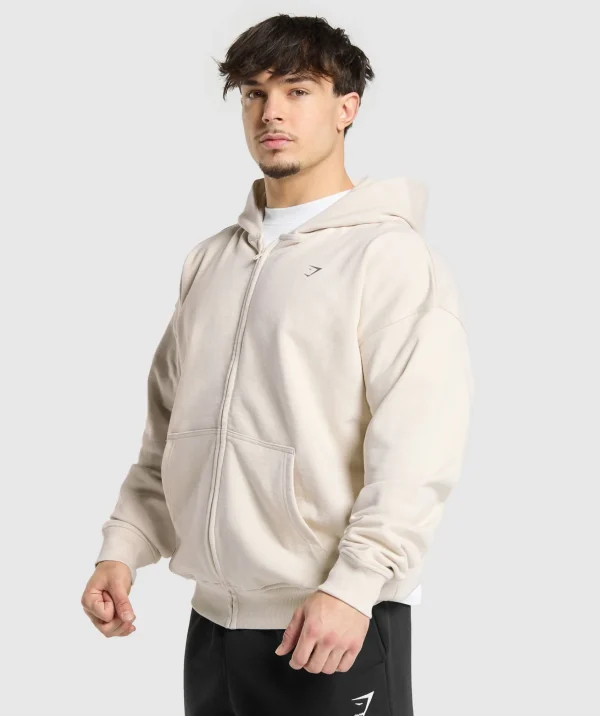 Outlet Gymshark Atlas Zip Up Hoodie OatWhite