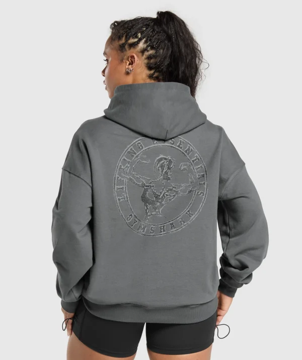 New Gymshark Back Gains Graphic Hoodie GraphiteGrey