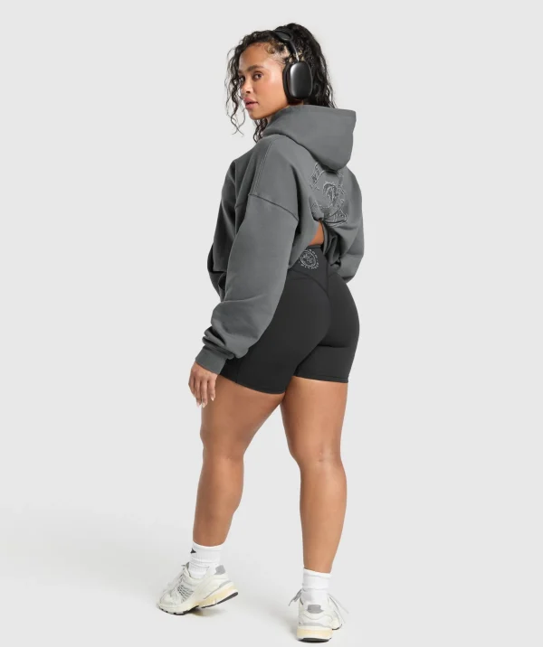 New Gymshark Back Gains Graphic Hoodie GraphiteGrey