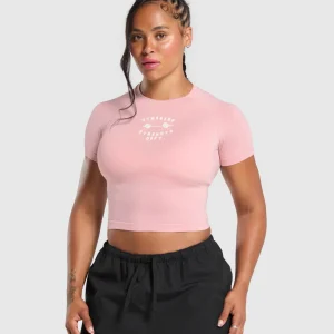 Hot Gymshark Barbell Hearts Seamless Baby Tee LightPink