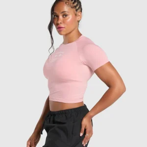 Hot Gymshark Barbell Hearts Seamless Baby Tee LightPink