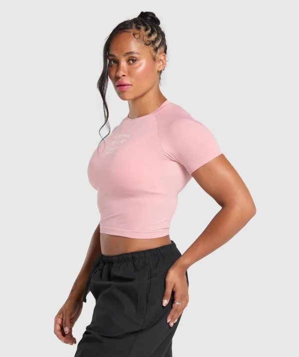 Hot Gymshark Barbell Hearts Seamless Baby Tee LightPink