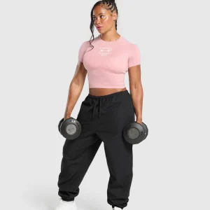 Hot Gymshark Barbell Hearts Seamless Baby Tee LightPink