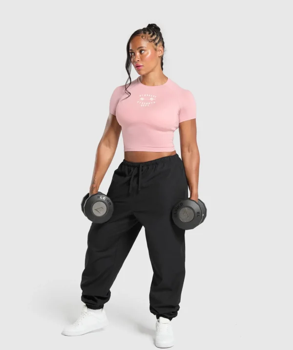 Hot Gymshark Barbell Hearts Seamless Baby Tee LightPink