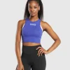 Discount Gymshark Block Crop Tank ForceBlue