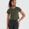 Discount Gymshark Block Crop Top WinterOlive