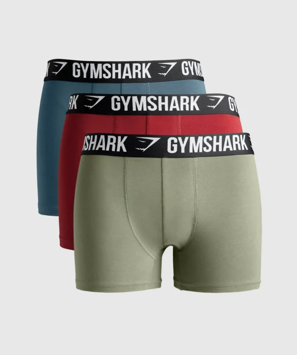 Online Gymshark Boxer Brief 3PK UtilityGreen/CargoBlue/RepsRed