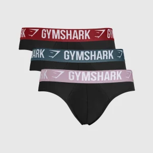 Discount Gymshark Brief 3PK Black/WarmLilac/Black/CargoBlue/Black/RepsRed