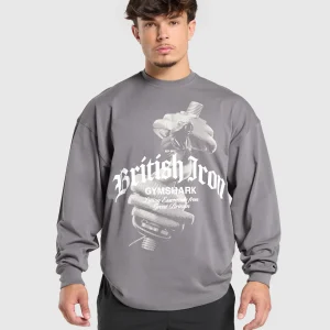 Fashion Gymshark British Iron Long Sleeve T-Shirt BrushedGrey