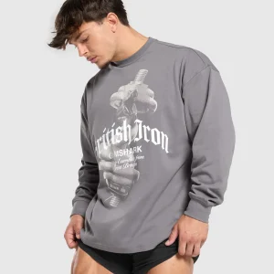 Fashion Gymshark British Iron Long Sleeve T-Shirt BrushedGrey