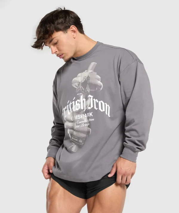 Fashion Gymshark British Iron Long Sleeve T-Shirt BrushedGrey