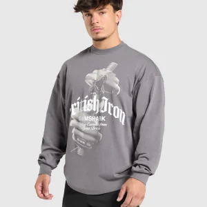 Fashion Gymshark British Iron Long Sleeve T-Shirt BrushedGrey