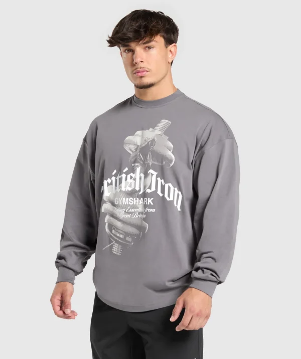 Fashion Gymshark British Iron Long Sleeve T-Shirt BrushedGrey