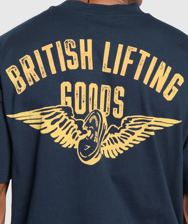 New Gymshark British Lifting Goods Graphic T-Shirt Navy