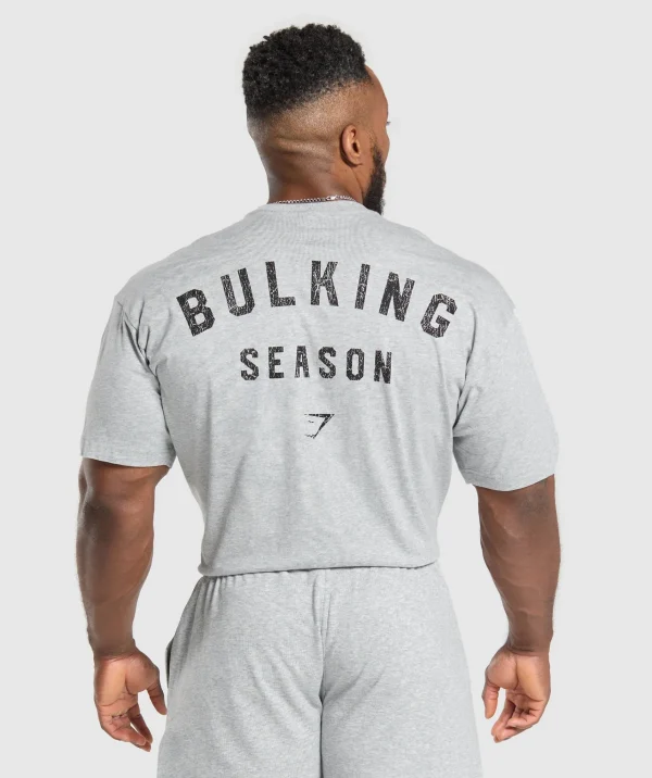 Clearance Gymshark Bulking Season T-Shirt LightGreyCoreMarl