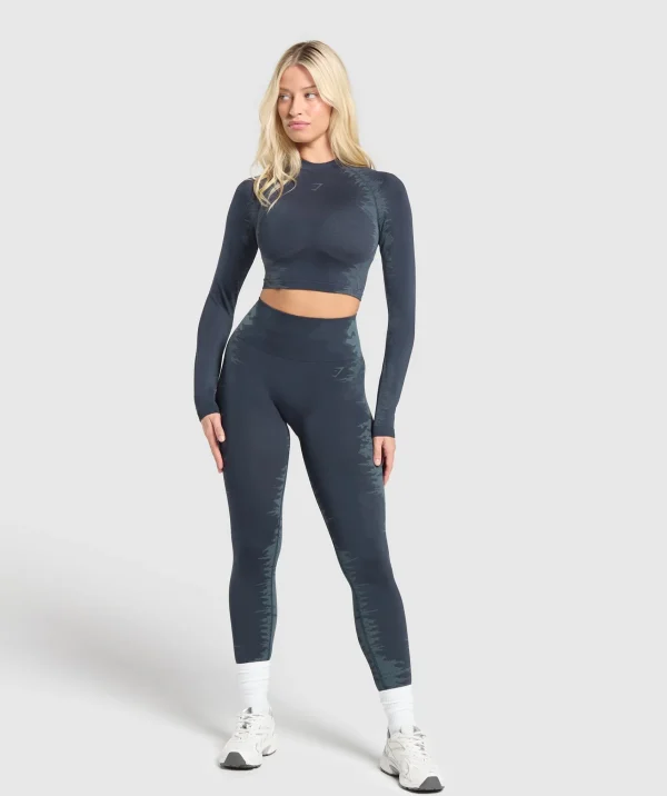 Sale Gymshark Caged Seamless Long Sleeve Crop Top HeavyBlue/IronBlue