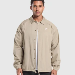 Fashion Gymshark Canvas Coach Jacket SandBrown