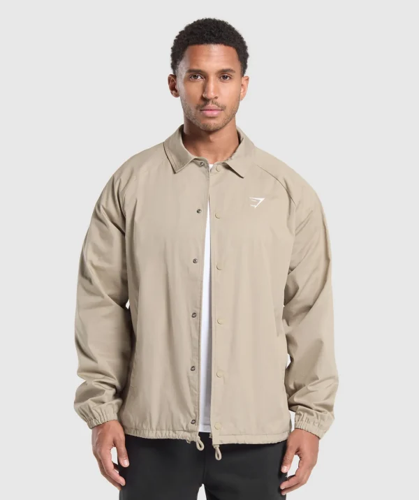 Fashion Gymshark Canvas Coach Jacket SandBrown