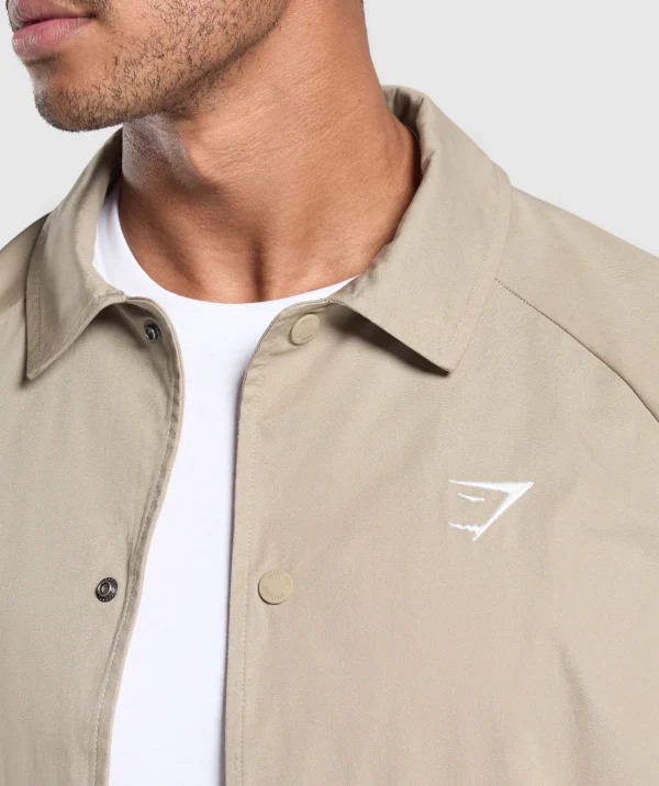 Fashion Gymshark Canvas Coach Jacket SandBrown