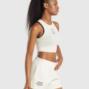 New Gymshark Care Label Graphic Cropped Tank SoftWhite