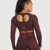 Online Gymshark Check Seamless Washed Long Sleeve Top PlumBrown