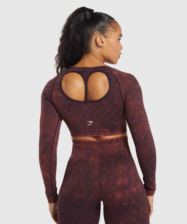 Online Gymshark Check Seamless Washed Long Sleeve Top PlumBrown