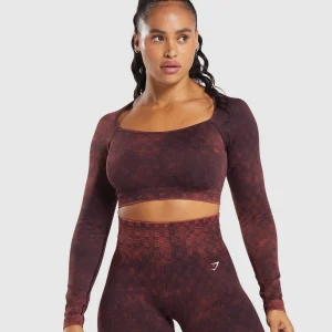 Online Gymshark Check Seamless Washed Long Sleeve Top PlumBrown