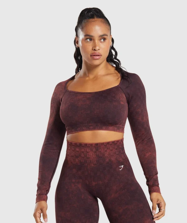 Online Gymshark Check Seamless Washed Long Sleeve Top PlumBrown