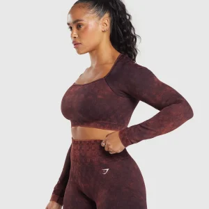 Online Gymshark Check Seamless Washed Long Sleeve Top PlumBrown