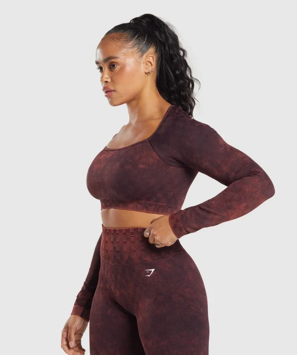 Online Gymshark Check Seamless Washed Long Sleeve Top PlumBrown