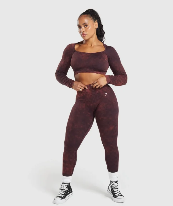 Online Gymshark Check Seamless Washed Long Sleeve Top PlumBrown