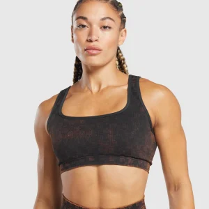 Sale Gymshark Check Seamless Washed Sports Bra Black