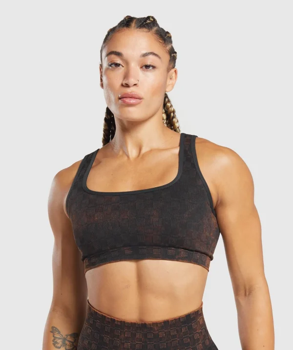 Sale Gymshark Check Seamless Washed Sports Bra Black