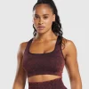 Clearance Gymshark Check Seamless Washed Sports Bra PlumBrown