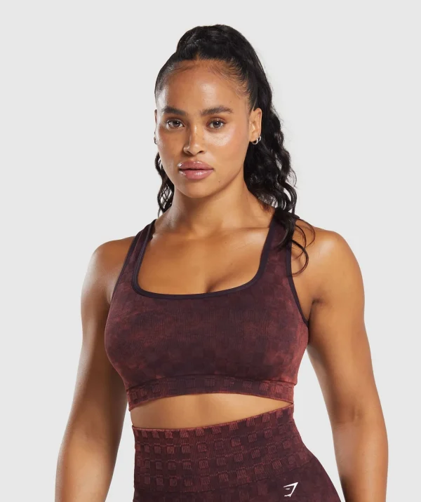 Clearance Gymshark Check Seamless Washed Sports Bra PlumBrown