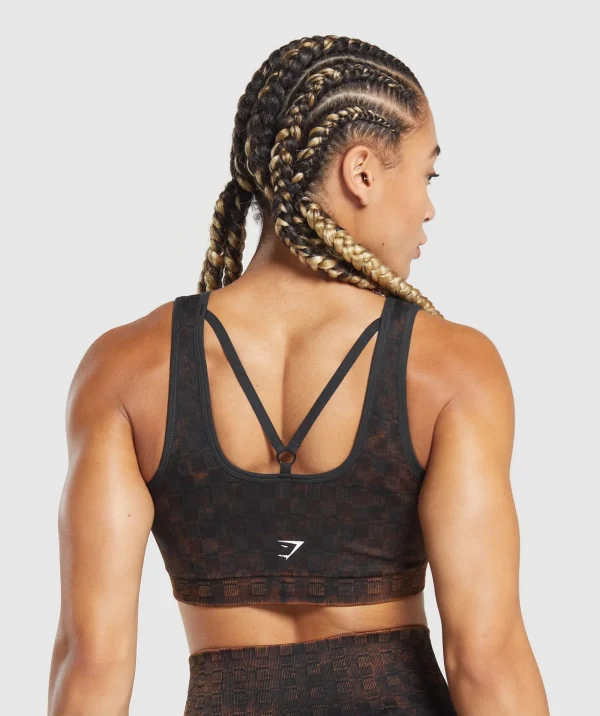 Sale Gymshark Check Seamless Washed Sports Bra Black