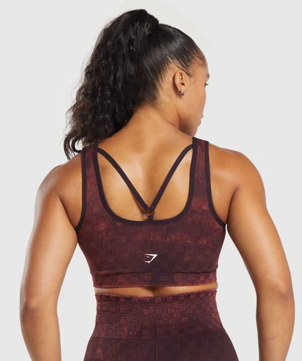 Clearance Gymshark Check Seamless Washed Sports Bra PlumBrown