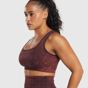 Clearance Gymshark Check Seamless Washed Sports Bra PlumBrown